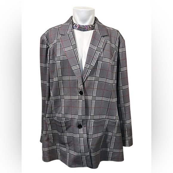 DG2 by Diane Gilman Jackets & Blazers - DG2 by Diane Gilman Women’s Suit Gray Plaid Blazer Pants Subtle Red Windowpane